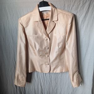 NWT 100% Silk Rhapsodie de Weinberg Jacket Blazer Lined 44 12 Beige French Large
